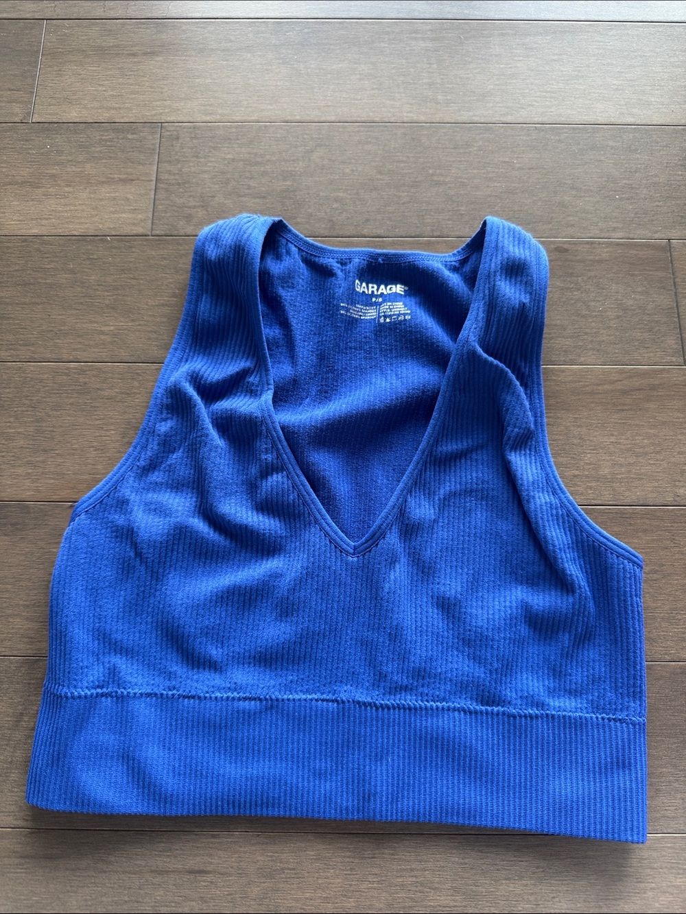 Garage Ribbed V-Neck Crop Tank Top in Royal Blue
